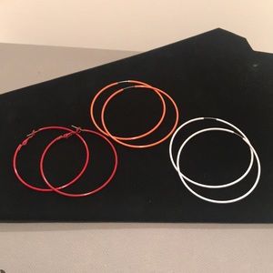Red, orange, and white hoop earrings. 3 pairs!!